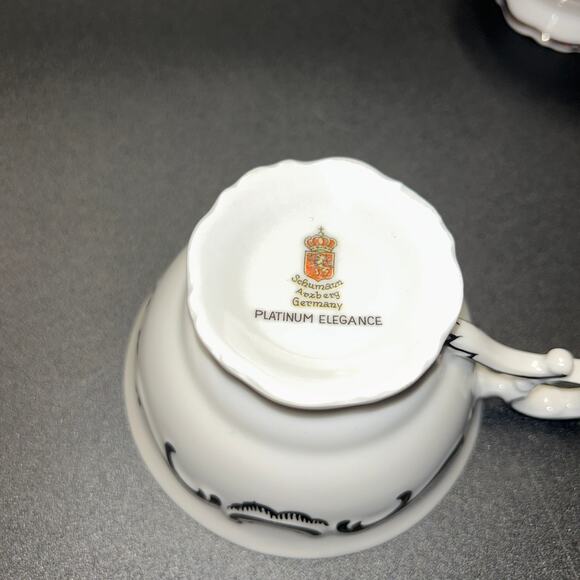 Set of 2 Schumann Arzberg Germany “Moon Rose” Tea Cups & Saucers Platinum Trim - Picture 8 of 9